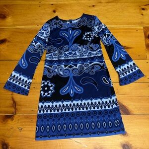 INC International Concepts Blue White Long Sleeve Shift Dress Size M